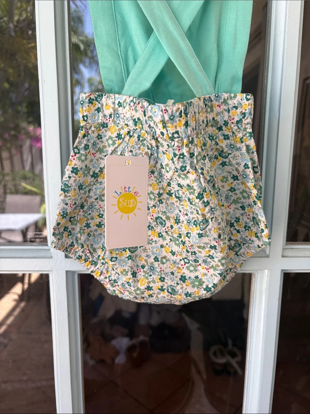 Mint Green Floral Suspender Baby One-Piece Romper